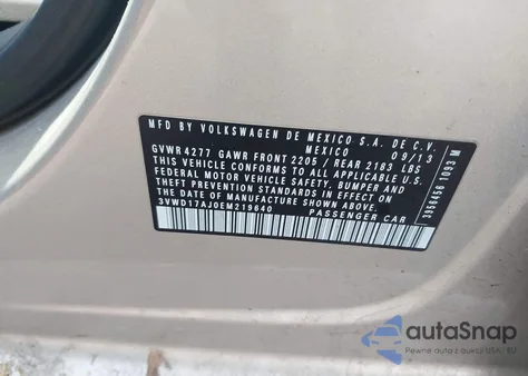 2014 Volkswagen Jetta 1.8T Se from USA, damaged, VIN 3VWD17AJ0EM219640